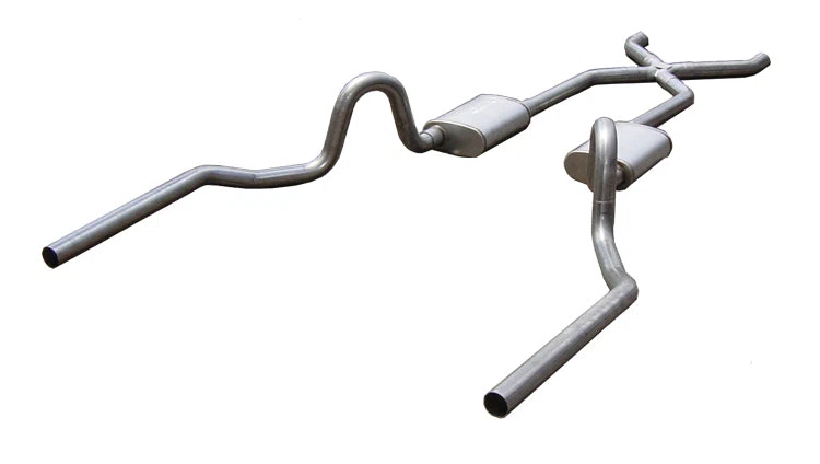 Crossmember Back w_X-Pipe Exhaust System 64-74 GM A Body Split Rear Dual Exit